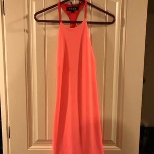 Neon, open back mini dress